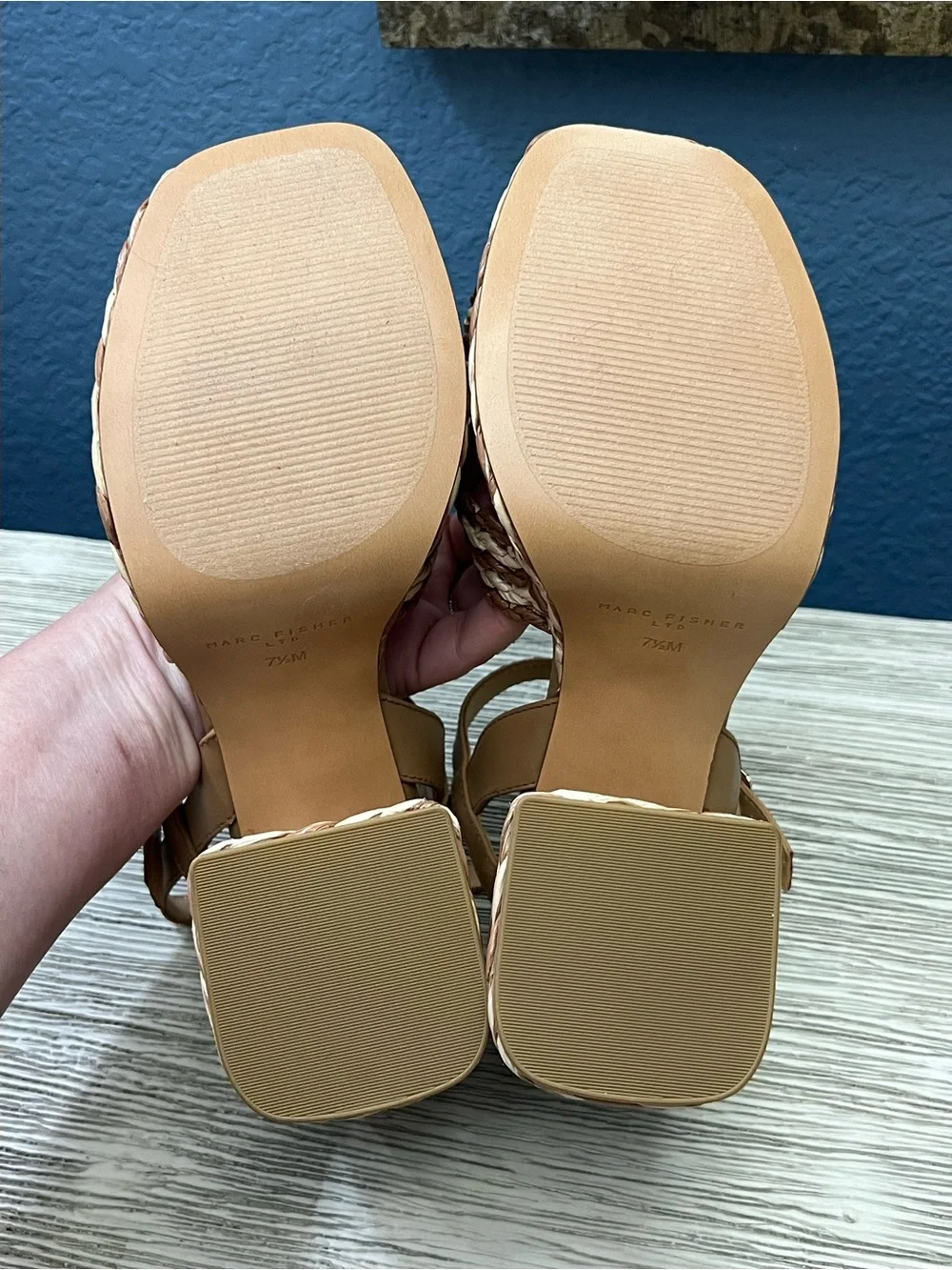 NEW!!! Marc Fisher Juliey Tan and Cream Braided Platform Sandals
